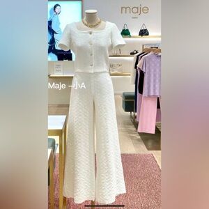 Maje Tweed short sleeve + wide leg trousers